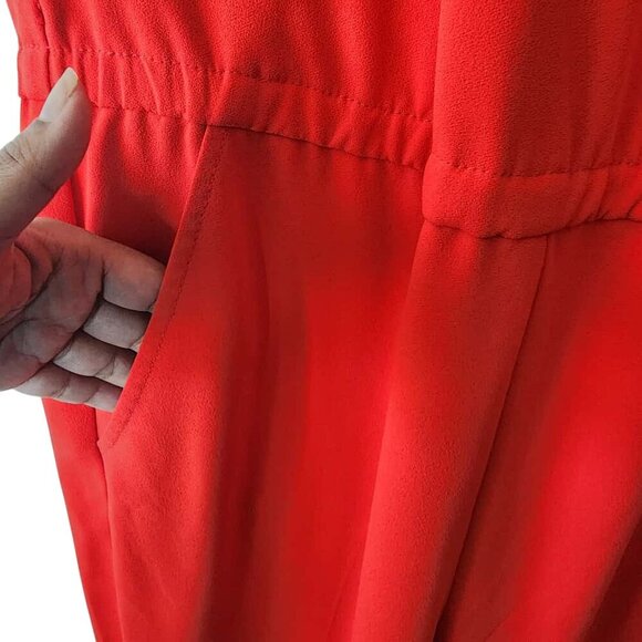 Trina Turk Jumpsuit  Women's Size 2 Coral Red Half Sleeve Pockets For Date Night - Picture 6 of 10